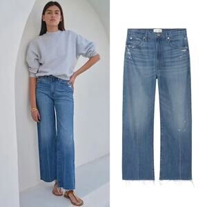 Frame The Relaxed Straight Denim Blue Jean in Mariner Wash Mid Rise Crop Size 25